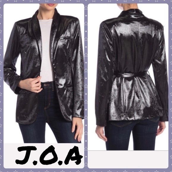 J.O.A. Crushed Velvet Blazer dark charcoal shawl collar shiny soft layering - Picture 1 of 15